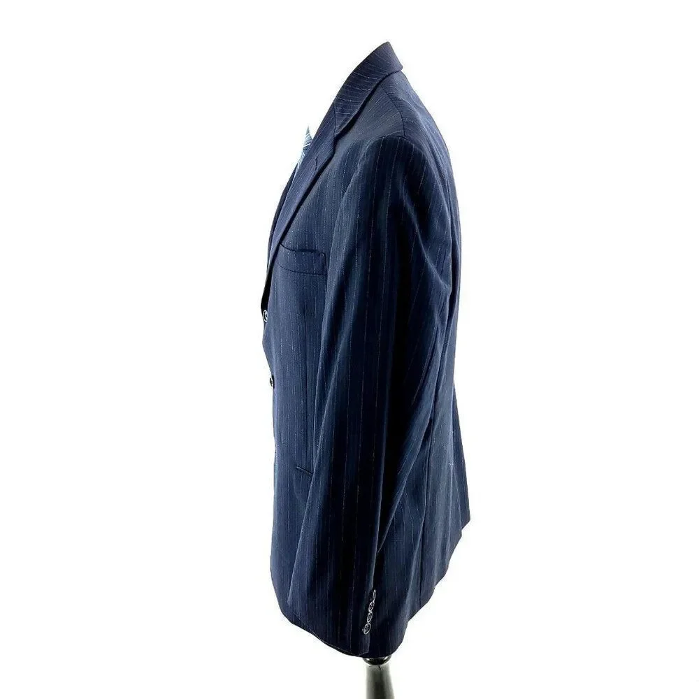 Hart‎ Schaffner Marx Wool 3 Button Suit Jacket 42L Blue W/ Blue Striped